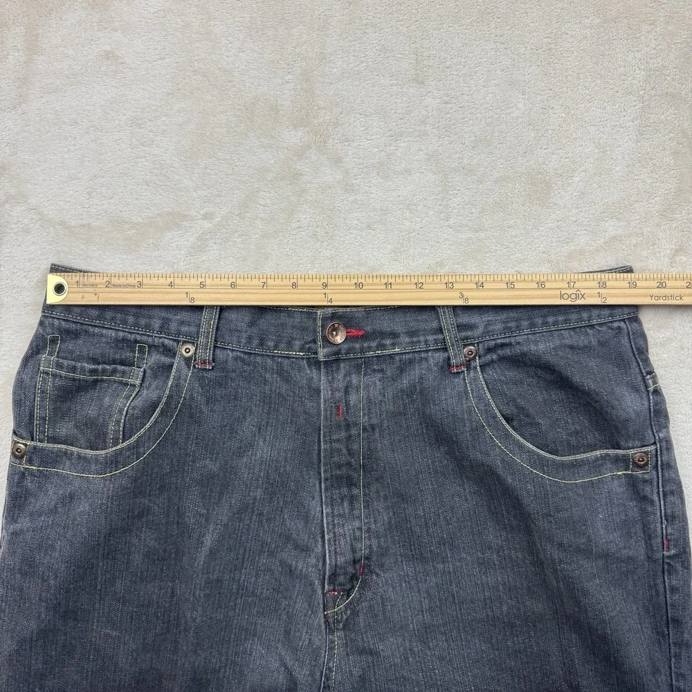 Y2K Russo Jorts Men 40(38) Black Baggy Shorts Rainbow Embroidered Drawstring Hem